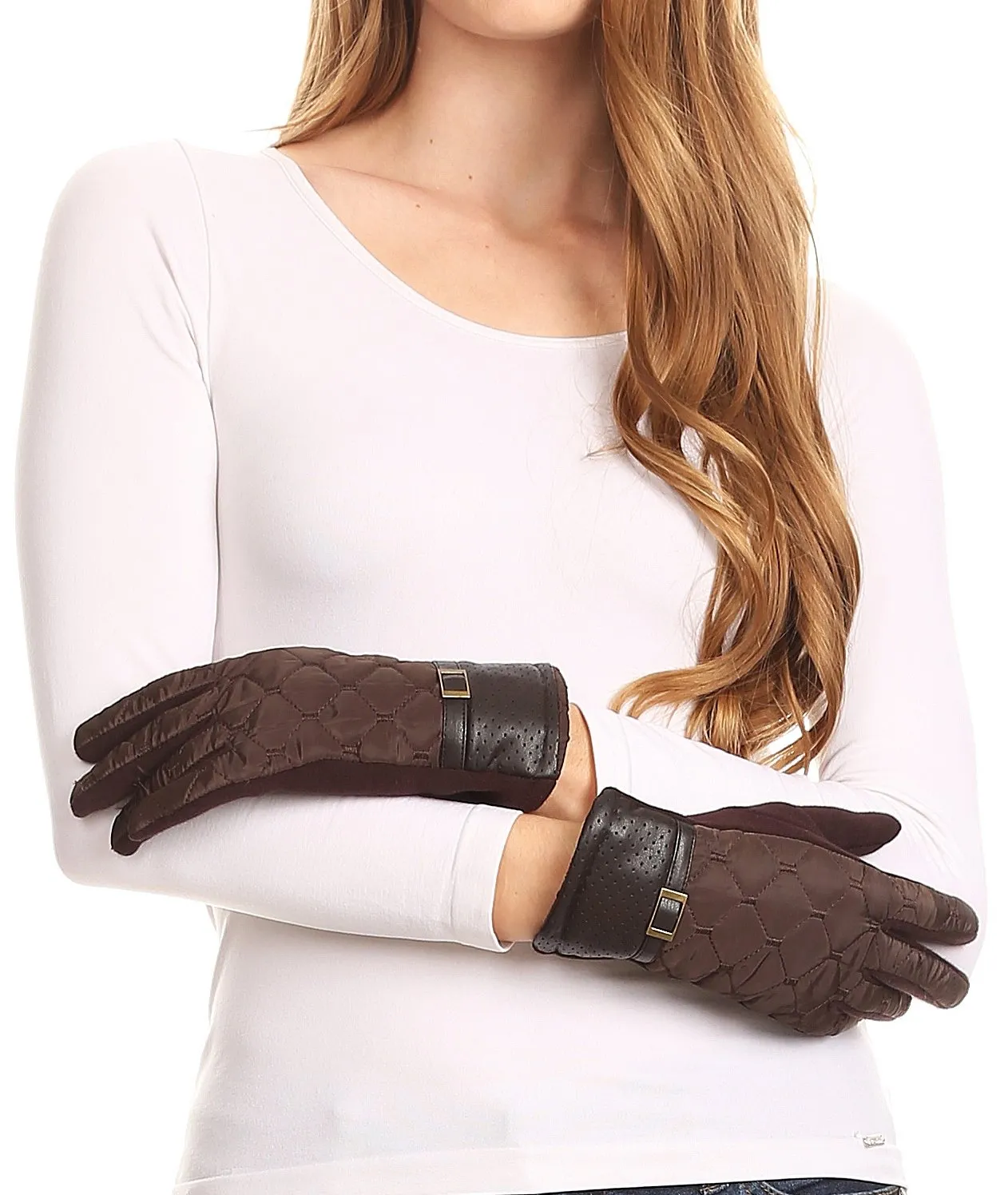 Sakkas Emie Quilted and Lace Super Soft Warm Driving Gloves Touch Screen Capable