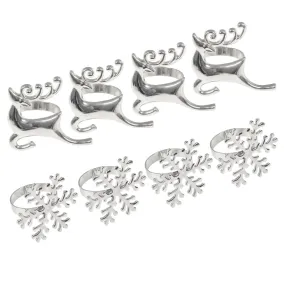 Set Of 4 Christmas Napkin Rings Silver Metal Table Decoration