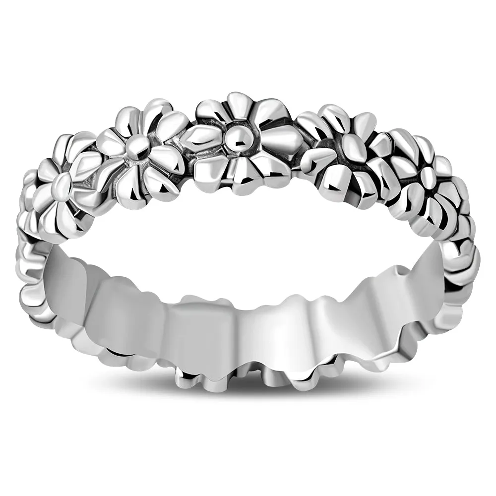 Silver Flower Band Ring