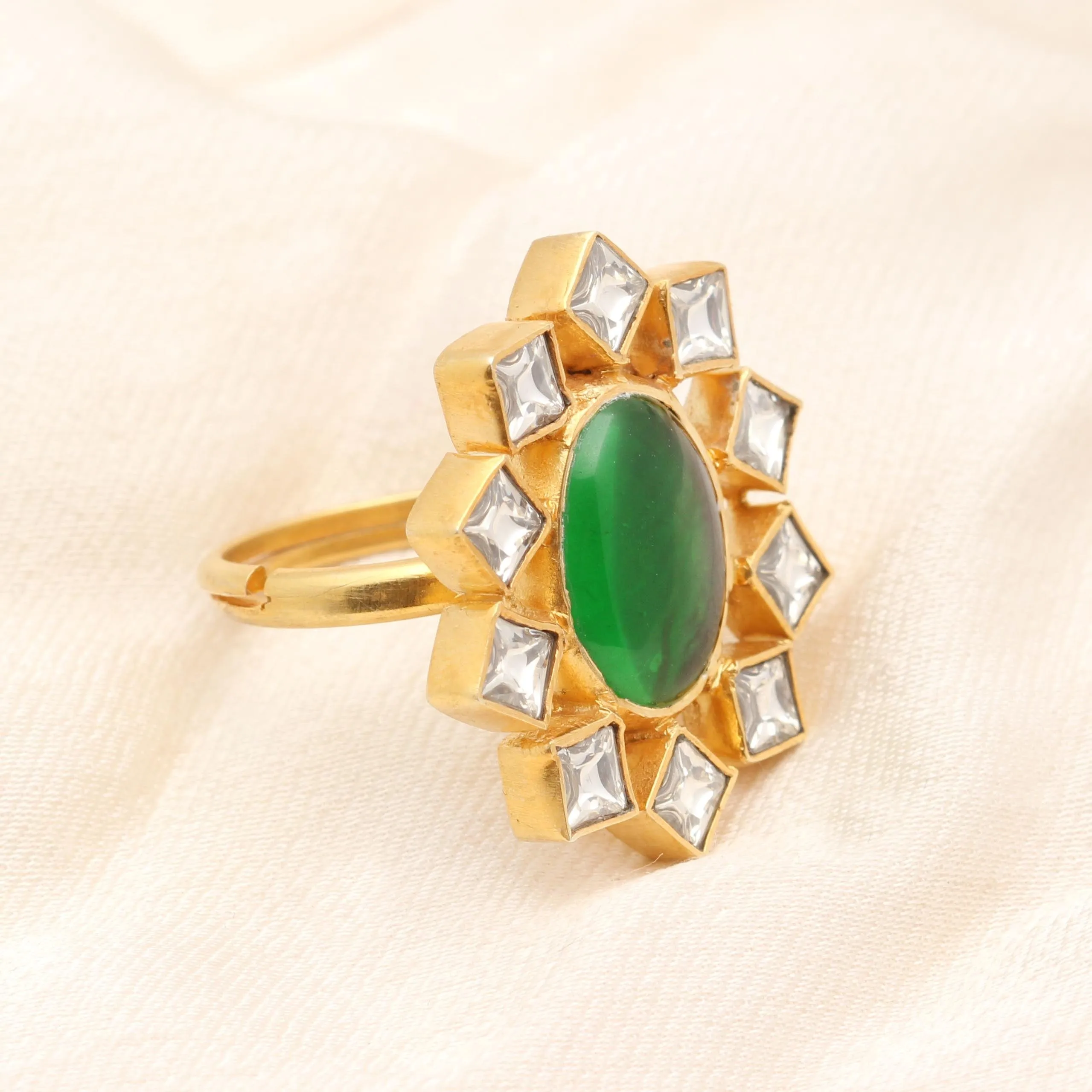 Silver Green Star Ring