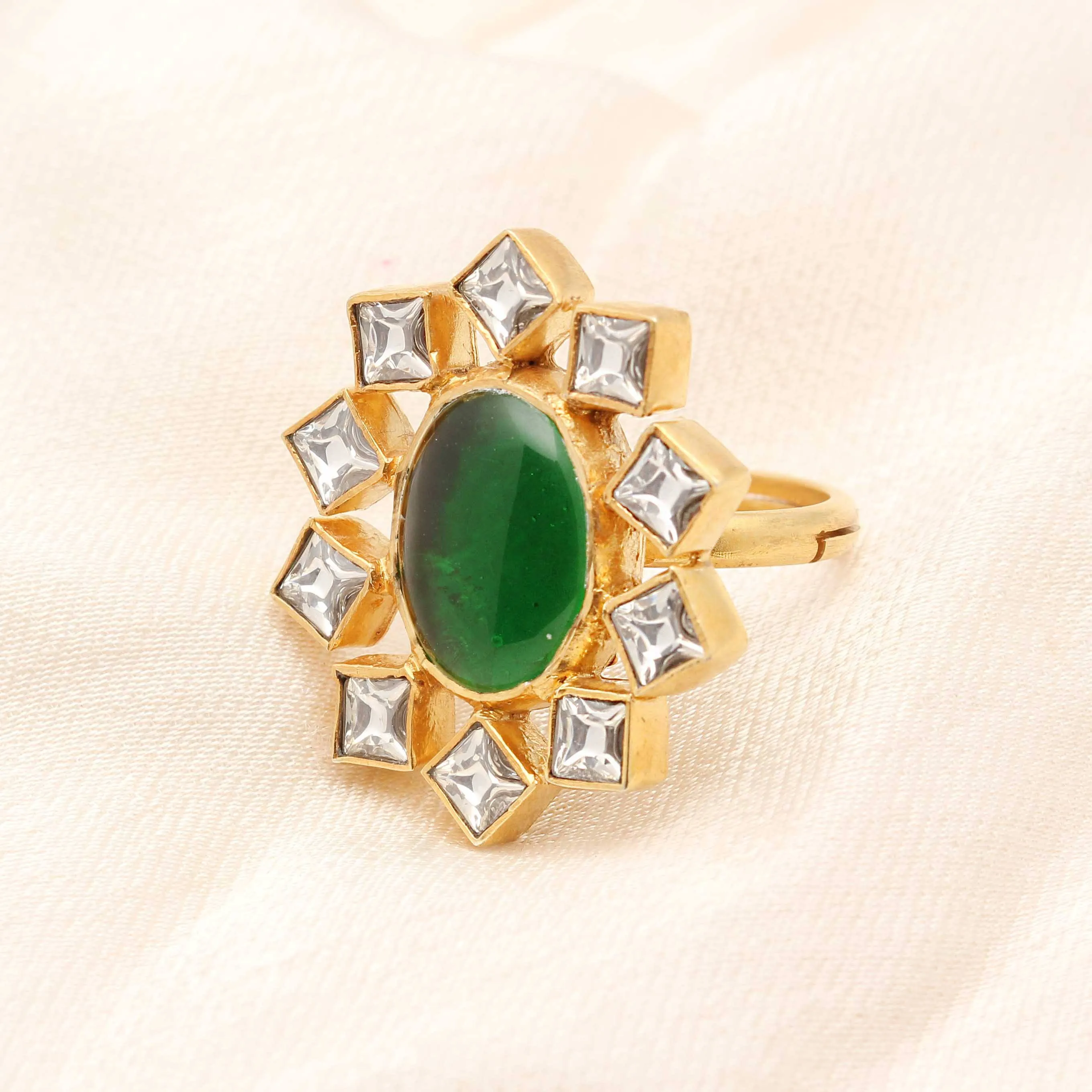 Silver Green Star Ring