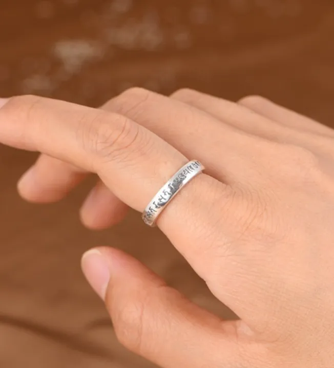 Silver Retro Minimalist Unisex Sanskrit Adjustable Ring 0032