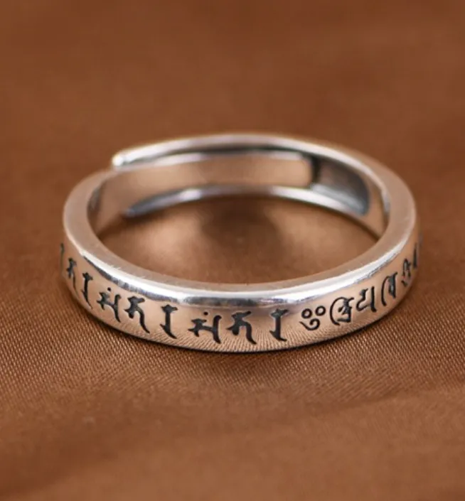 Silver Retro Minimalist Unisex Sanskrit Adjustable Ring 0032