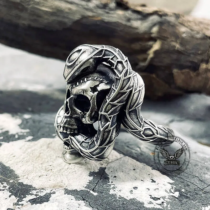 Snake And Skull Sterling Silver Gothic Ring