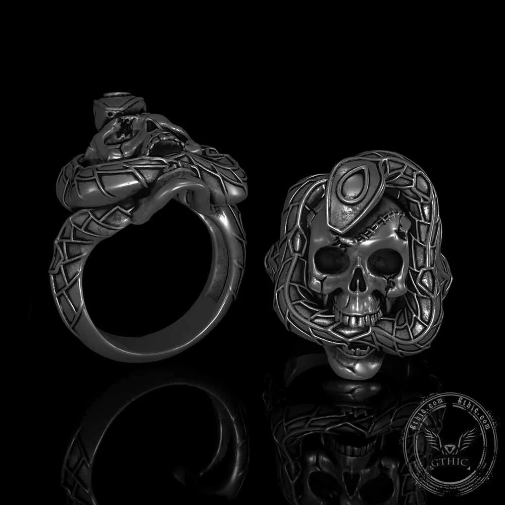 Snake And Skull Sterling Silver Gothic Ring