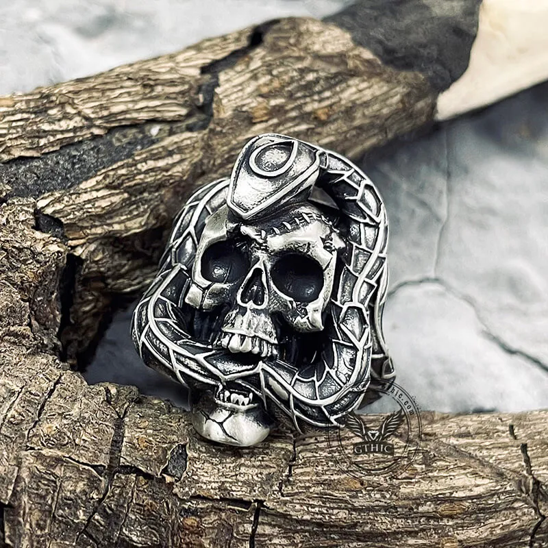 Snake And Skull Sterling Silver Gothic Ring