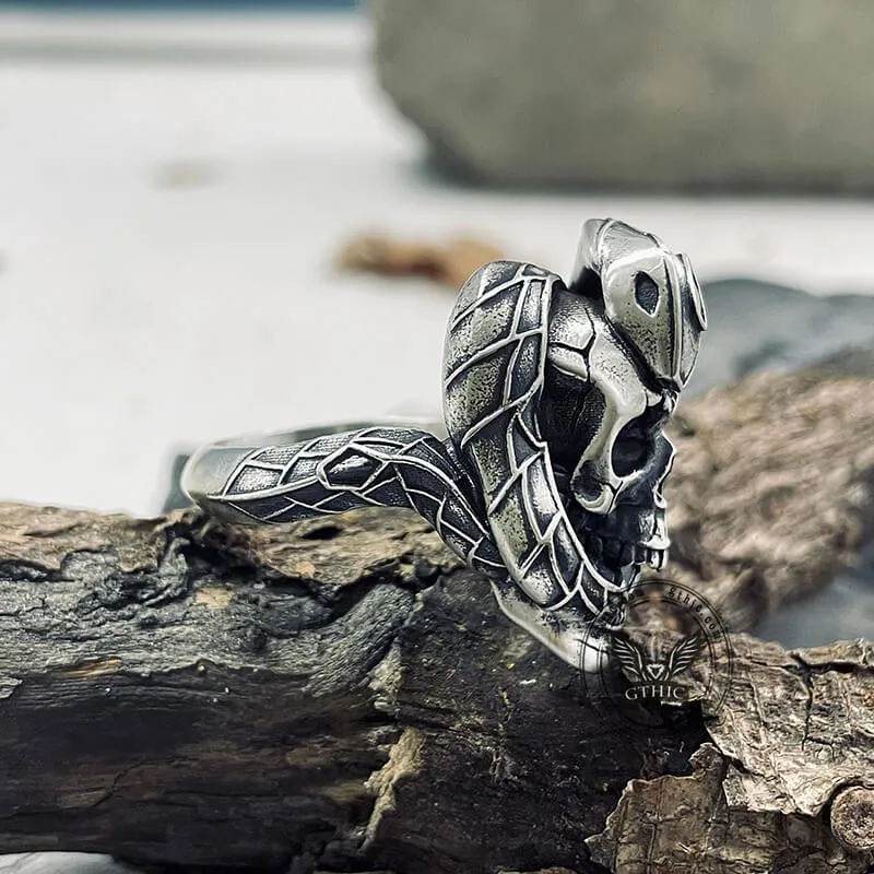 Snake And Skull Sterling Silver Gothic Ring