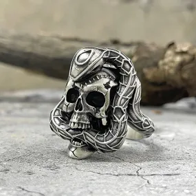 Snake And Skull Sterling Silver Gothic Ring