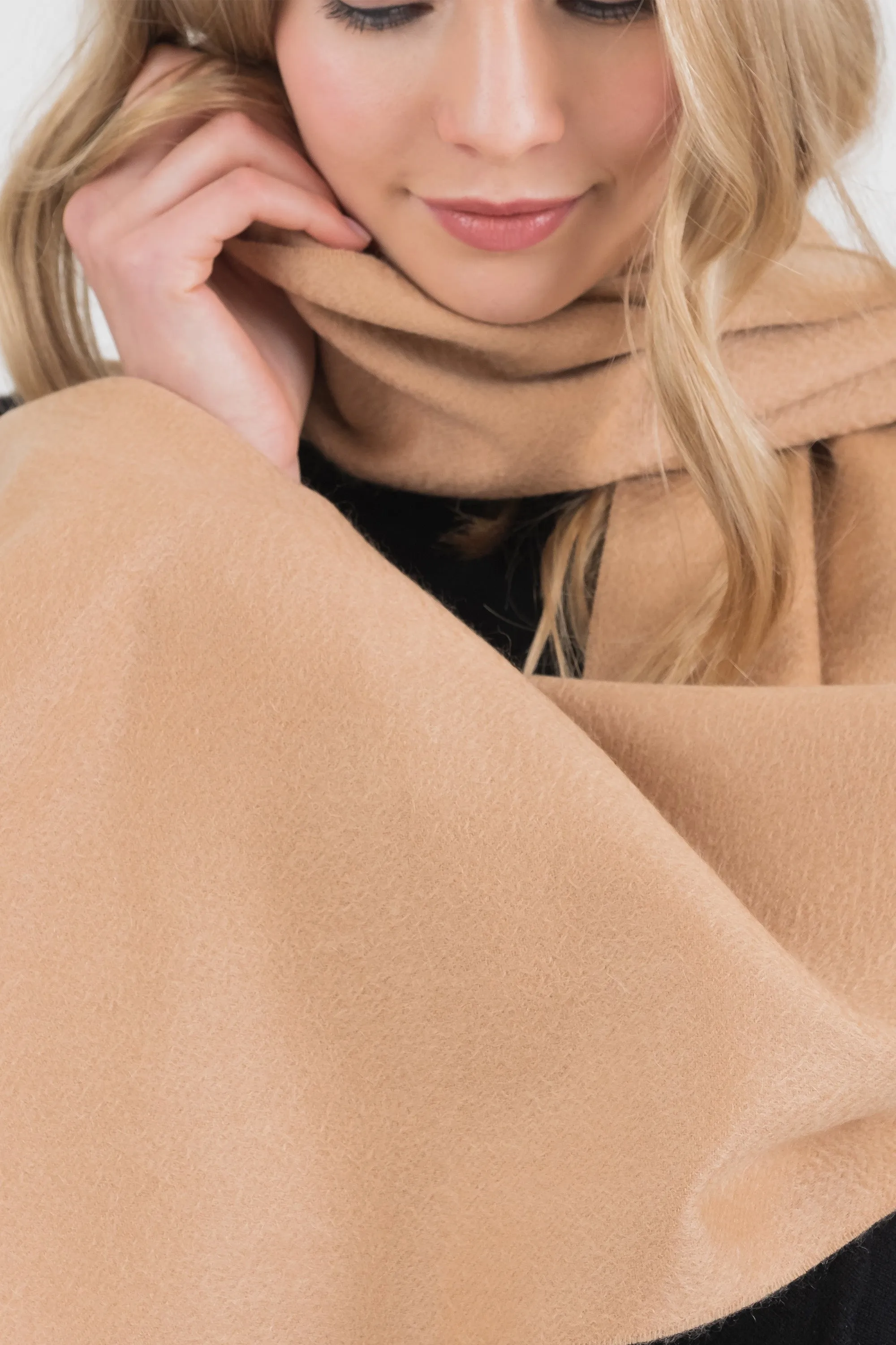 Solid Cashmere Wide Scarf - Warm Camel