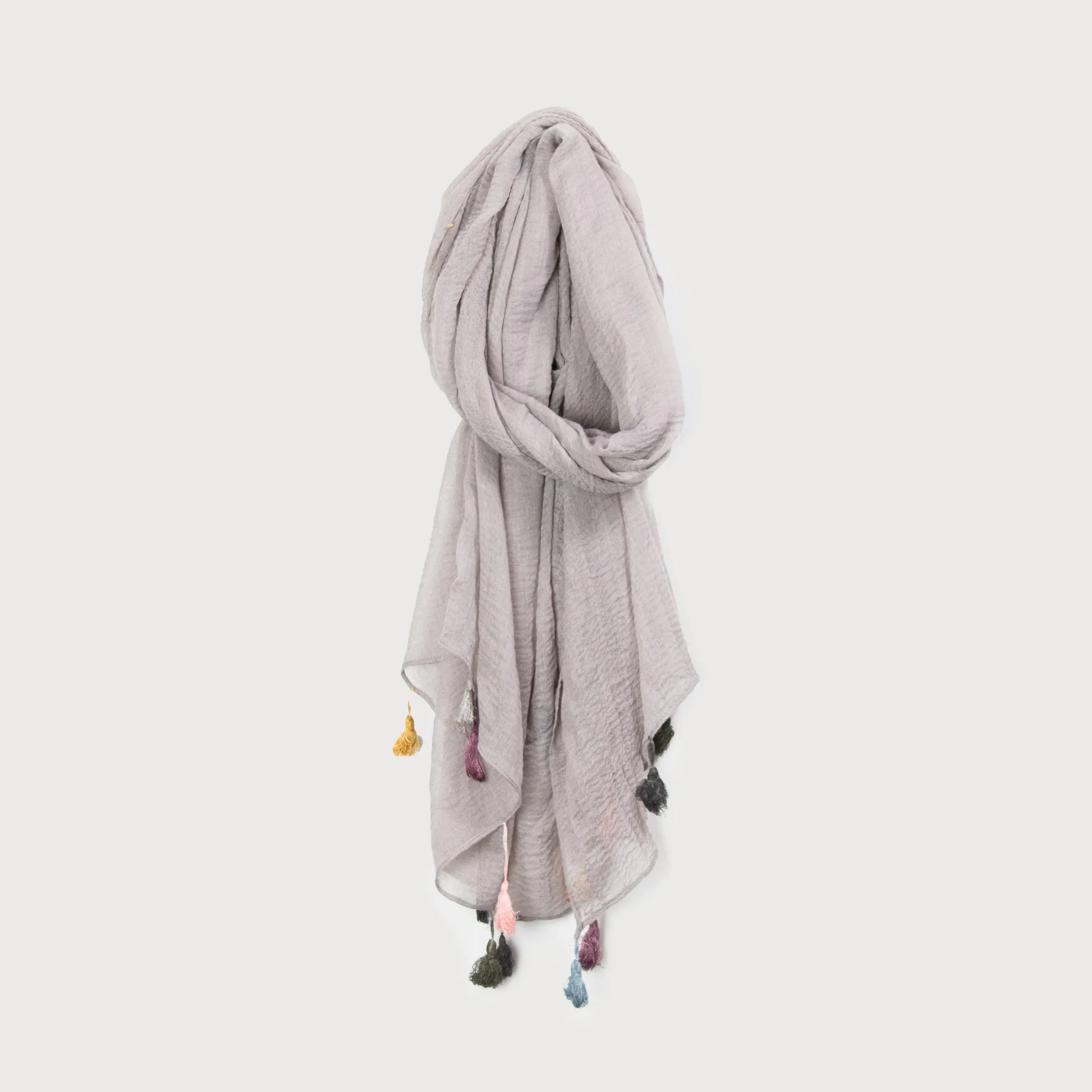 Solid Tassel Scarf - Grey