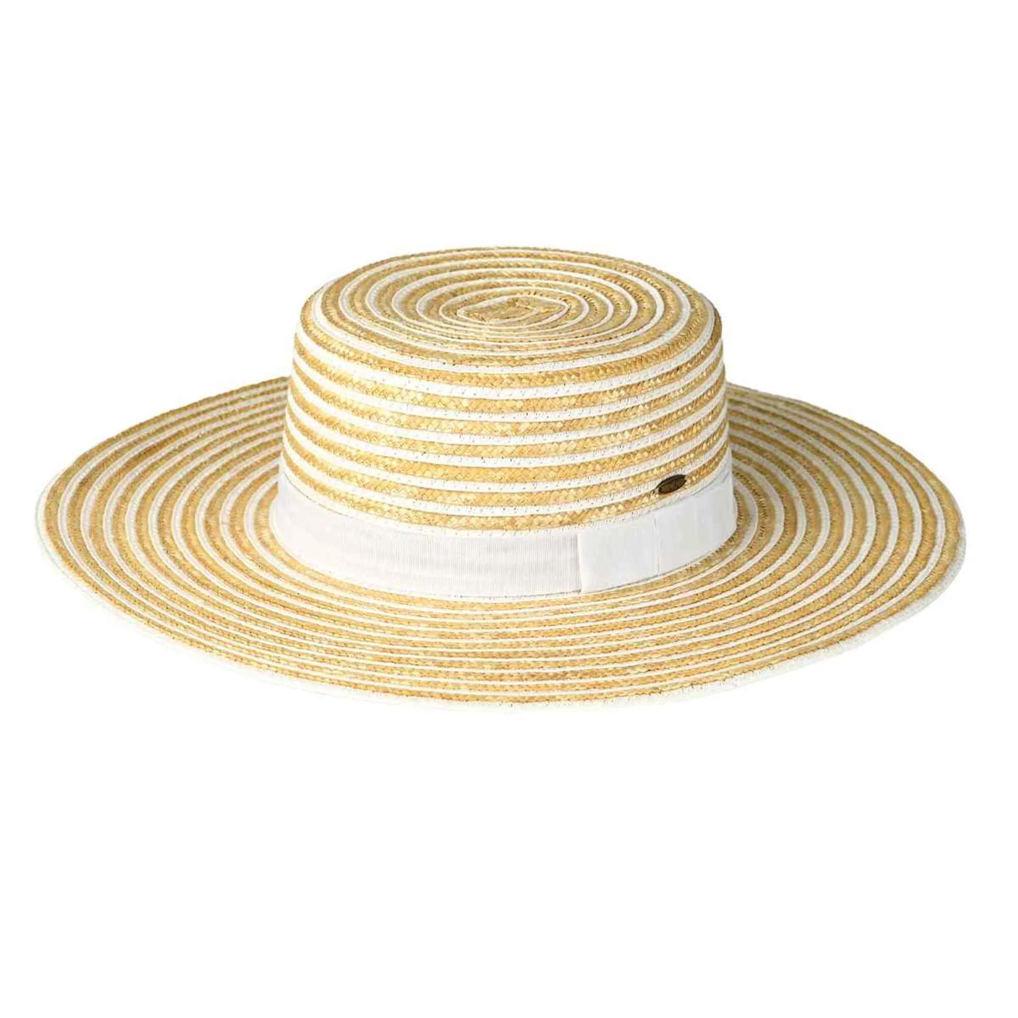 STH0033 Kara Striped Boater Hat