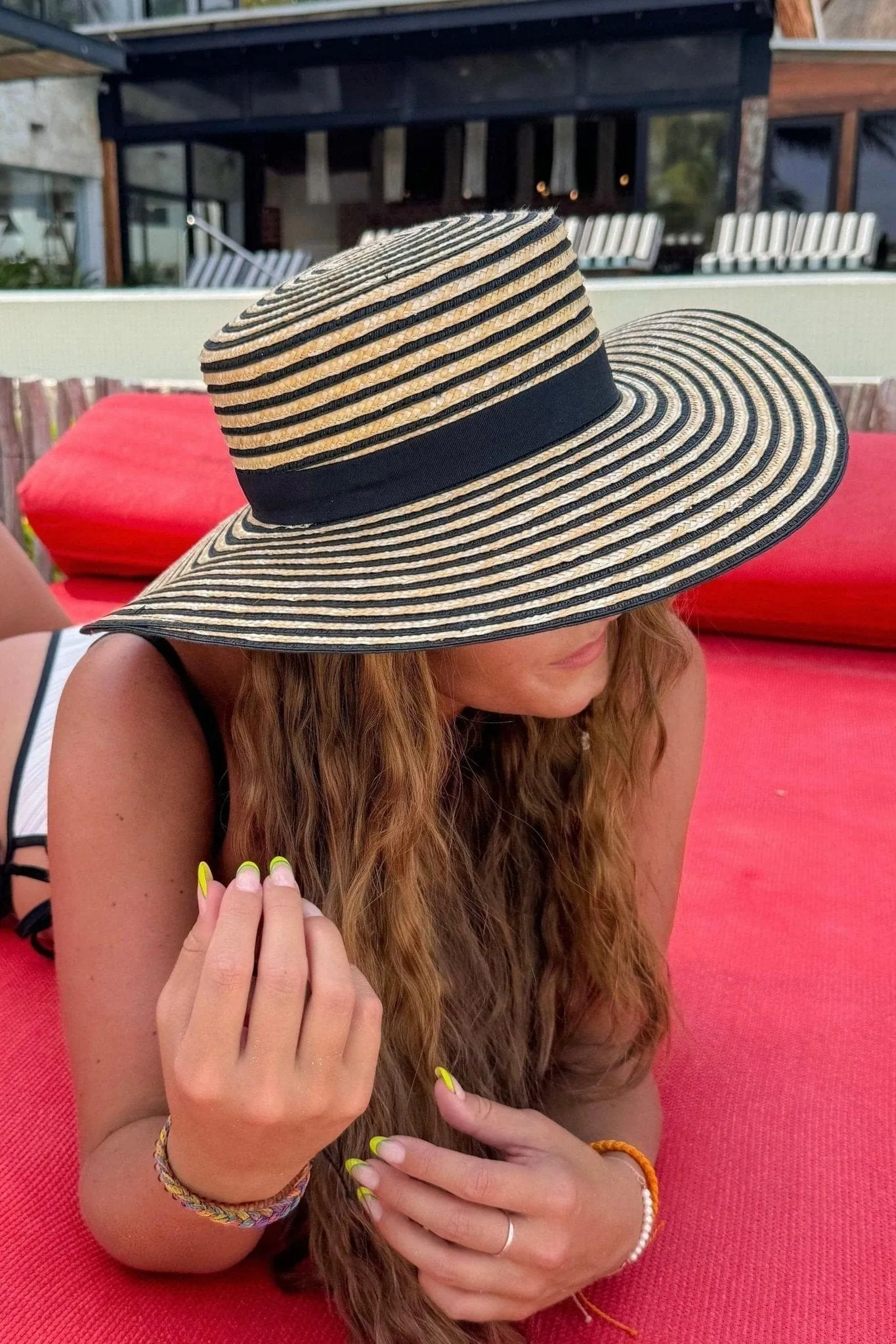 STH0033 Kara Striped Boater Hat