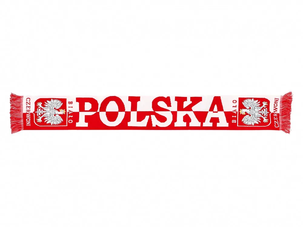 Thick Double-sided Knitted Polska Poland Soccer Scarf, Traditional Polska Eagle