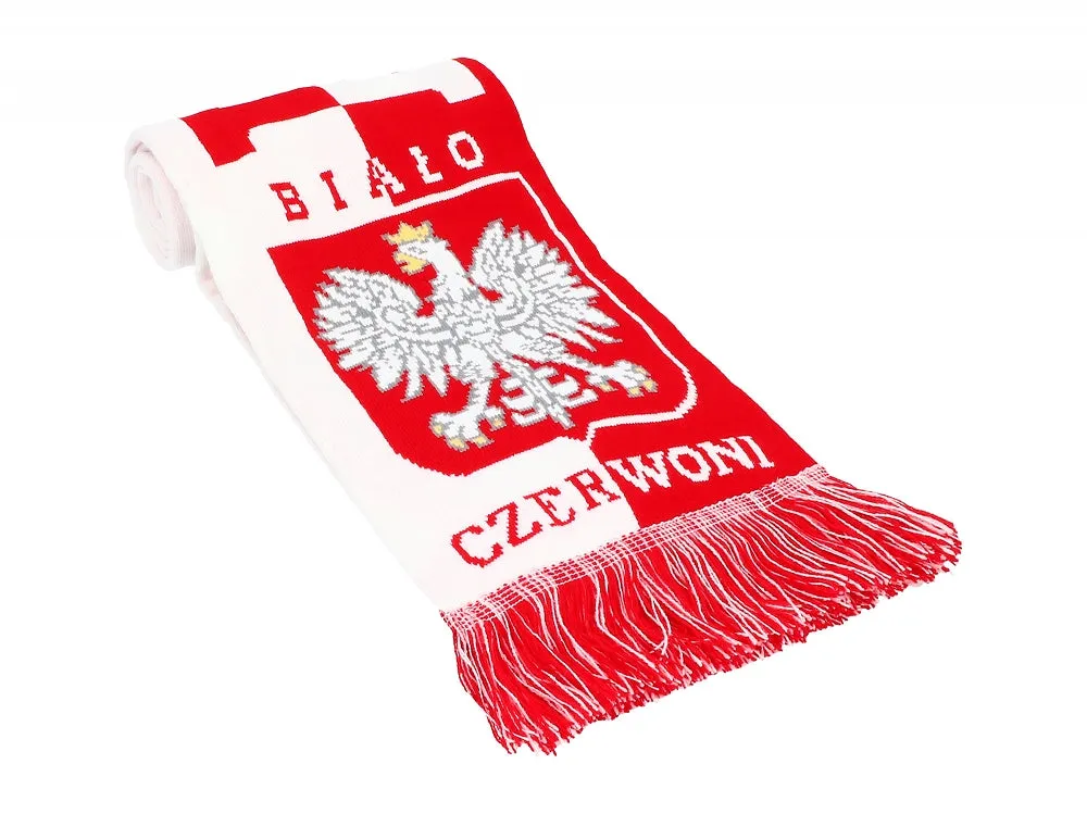 Thick Double-sided Knitted Polska Poland Soccer Scarf, Traditional Polska Eagle