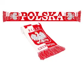 Thick Double-sided Knitted Polska Poland Soccer Scarf, Traditional Polska Eagle