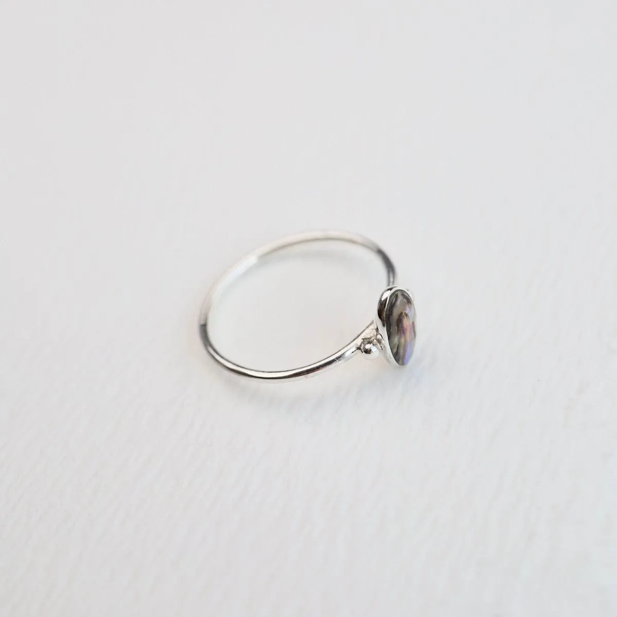 Thin Oval Abalone Silver Ring