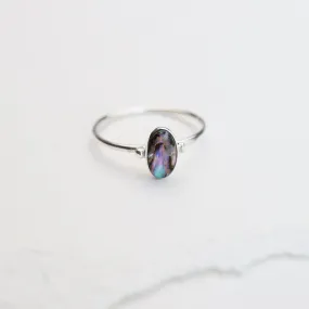 Thin Oval Abalone Silver Ring