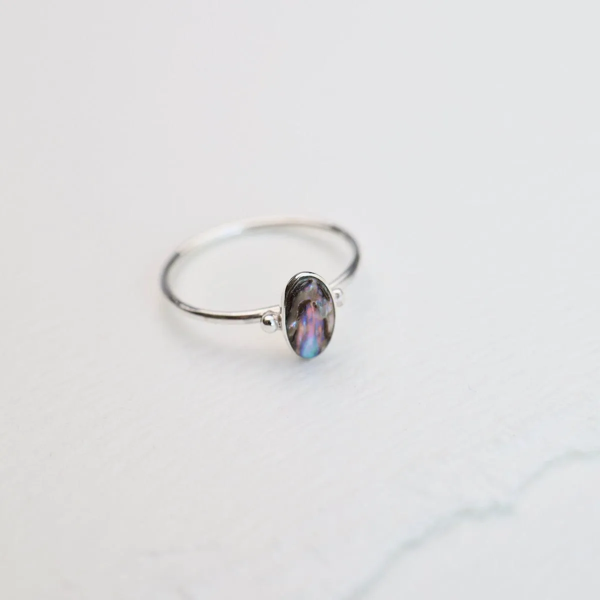 Thin Oval Abalone Silver Ring