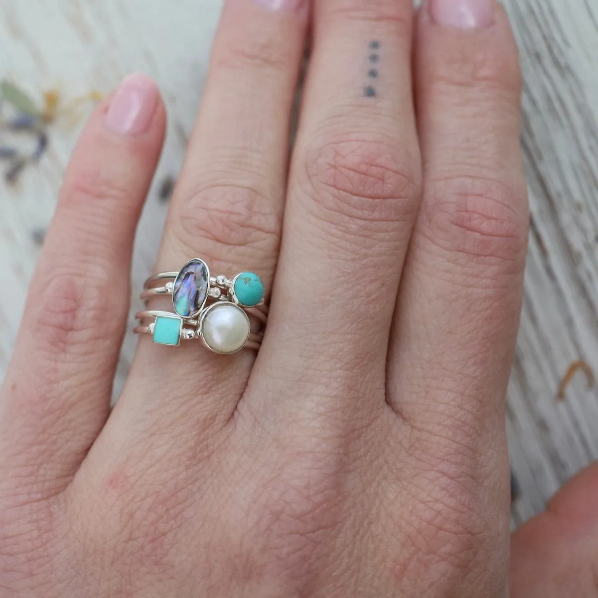 Thin Oval Abalone Silver Ring