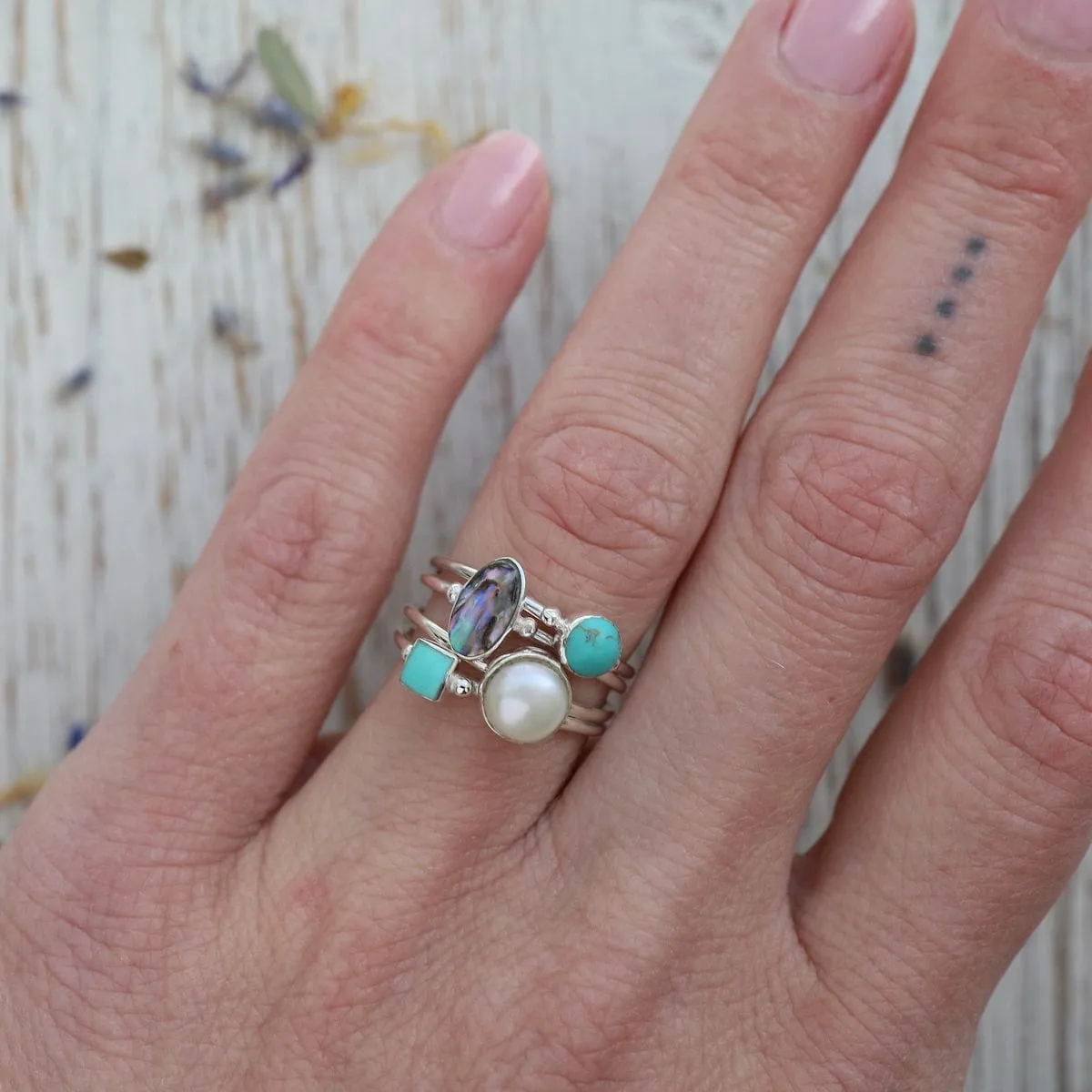 Thin Oval Abalone Silver Ring