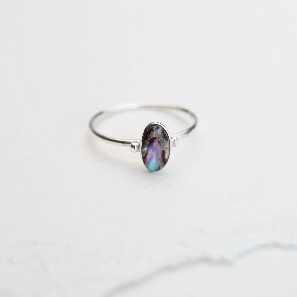 Thin Oval Abalone Silver Ring