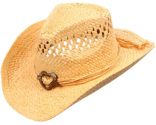 Toyo Straw Cowyboy Hat with Heart Charm