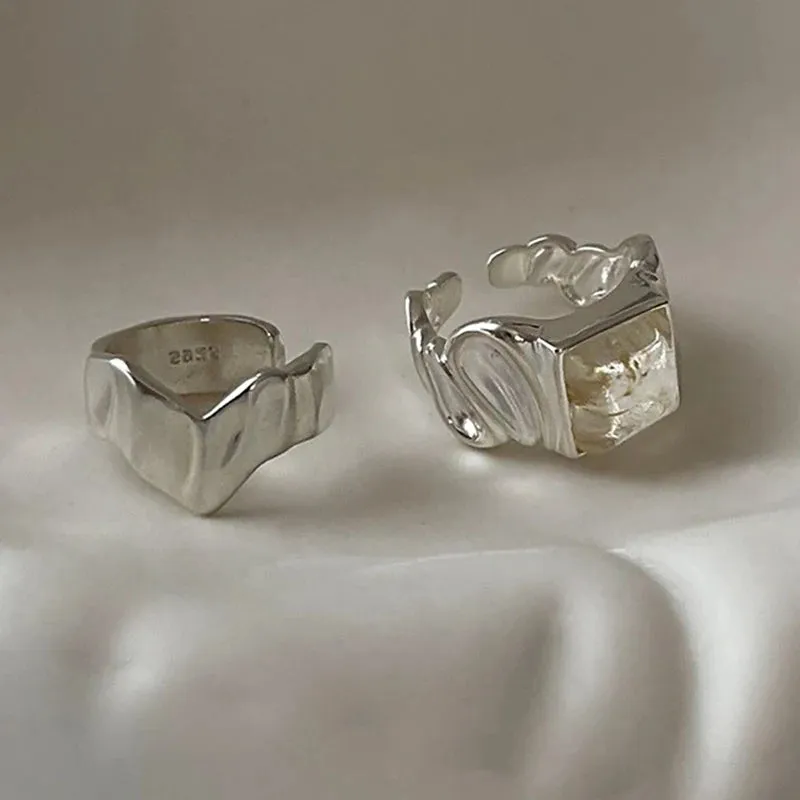 VAIGE Irregular Textured Silver Square Rings in Radiant .925 Sterling