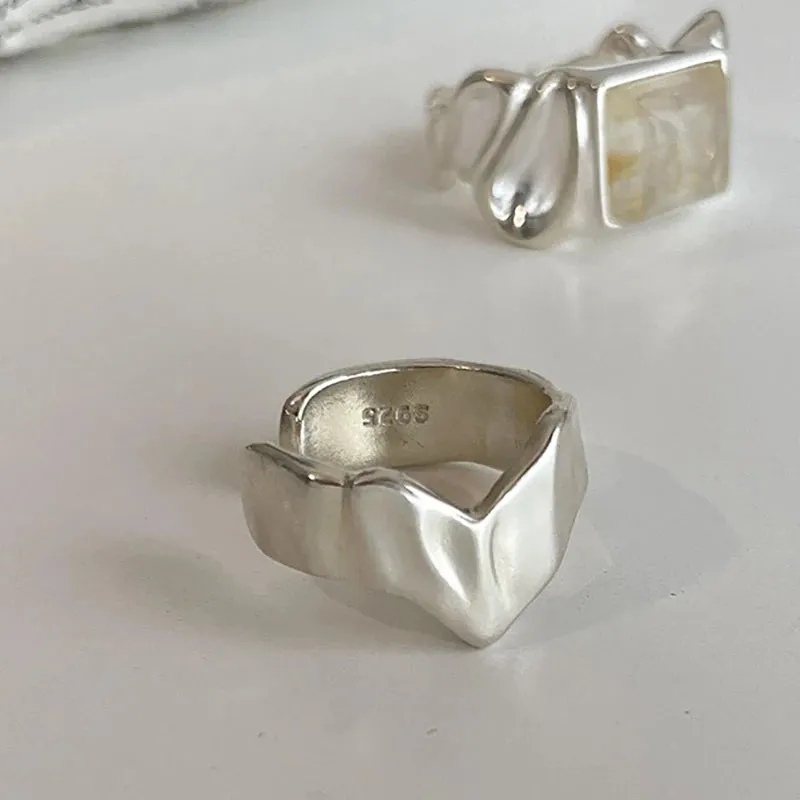 VAIGE Irregular Textured Silver Square Rings in Radiant .925 Sterling