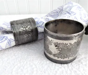 Victorian Napkin Rings Two Meridan Silver Plate Engaved Floral 1880-1890s