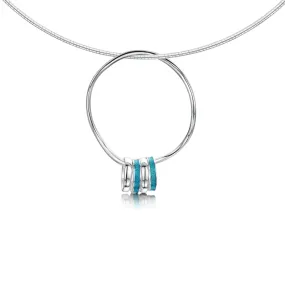 Wave Surfers 4-ring Enamel Necklace in Sterling Silver