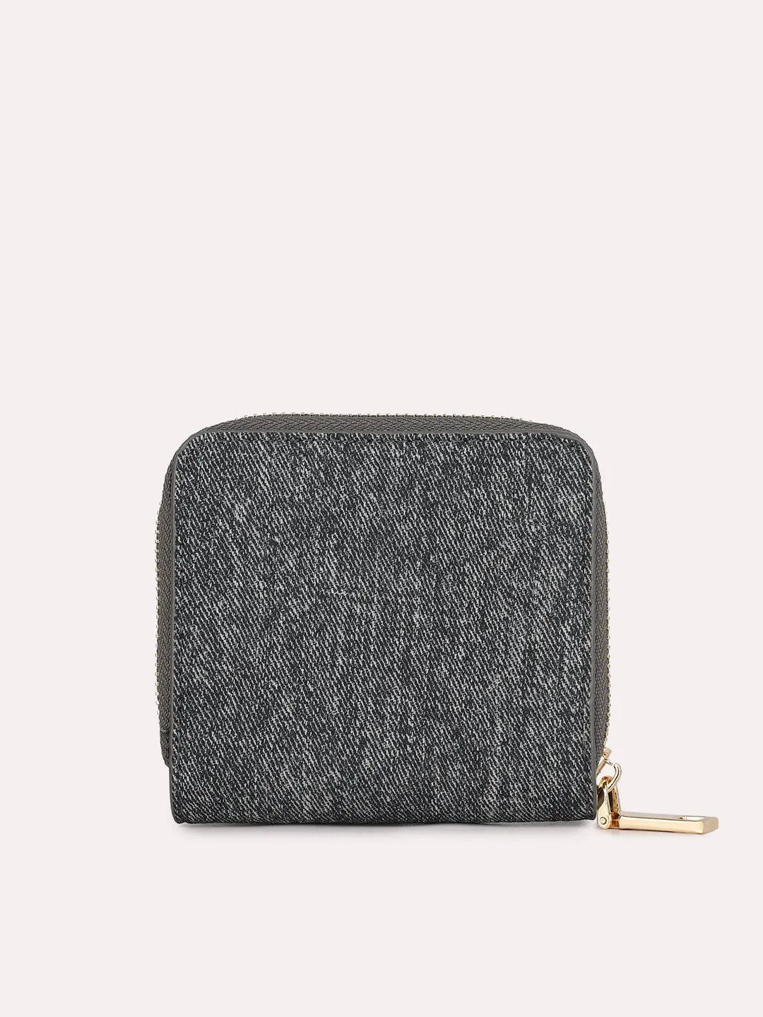 Women Casual Grey Textured Bi-Folds With Zipper